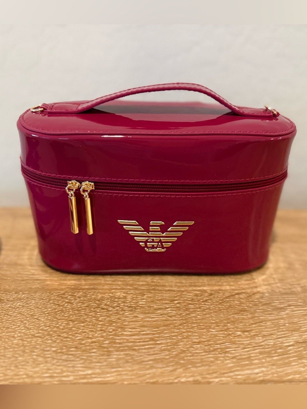 Emporio Armani Red Mini Vanity Bag Purse Oval Shaped Zipper Closure NWOT